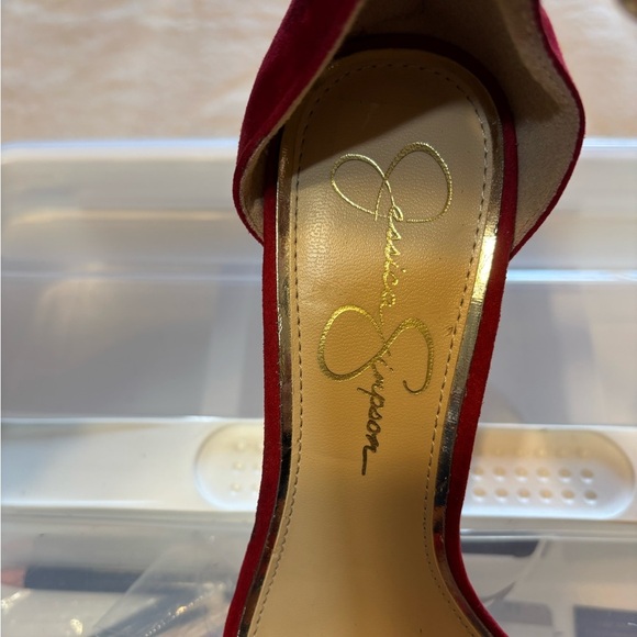 Jessica Simpson Red Pearl-Embellished Heels Women’s Size 7 - Picture 5 of 8